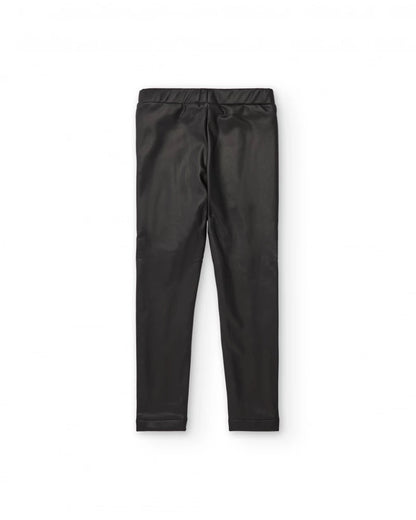 Girls’ black faux leather leggings with elastic waistband
