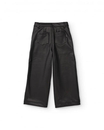 Girls’ black faux leather wide-leg trousers