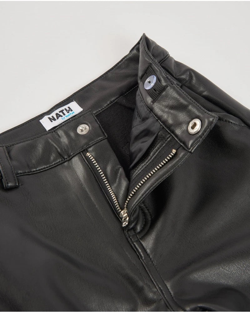 Girls’ black faux leather wide-leg trousers