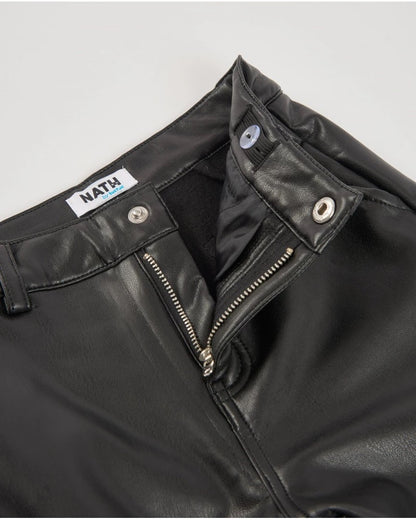 Girls’ black faux leather wide-leg trousers