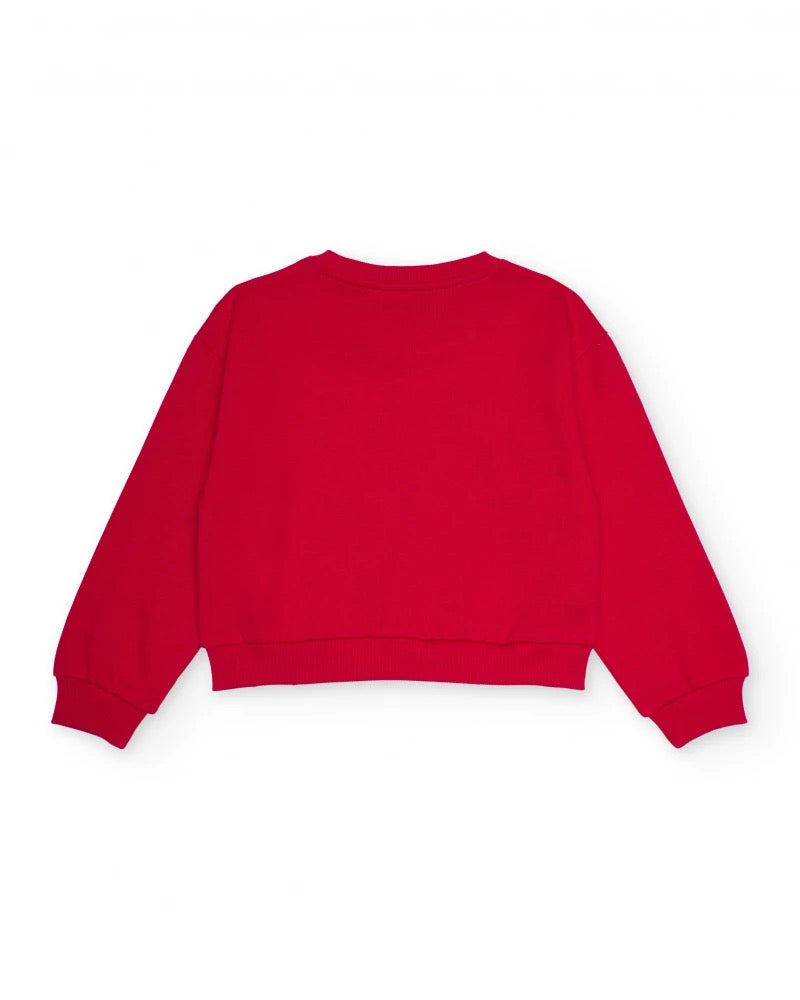 Red sweatshirt for girls with criss-cross bows