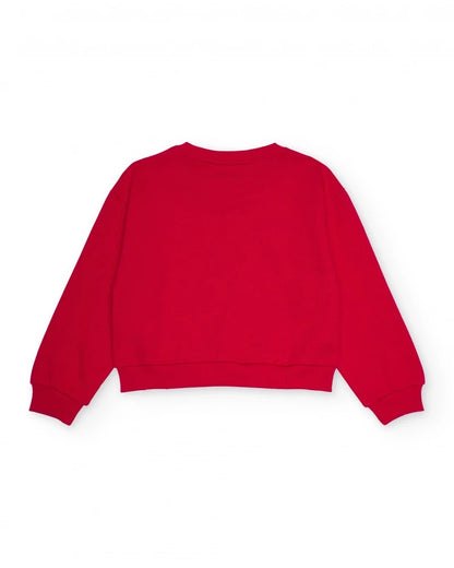 Red sweatshirt for girls with criss-cross bows