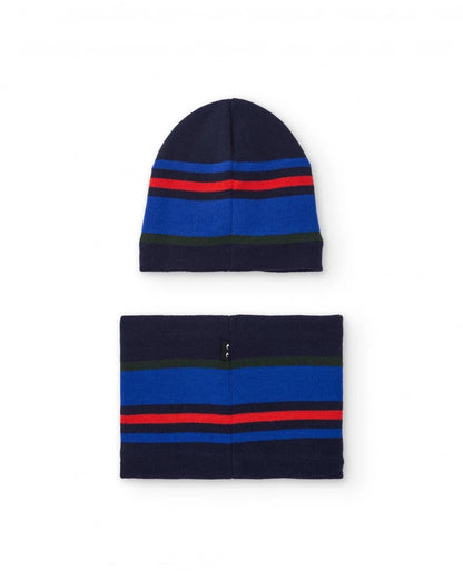 Boys’ knit hat and neck warmer set with multicolour stripes