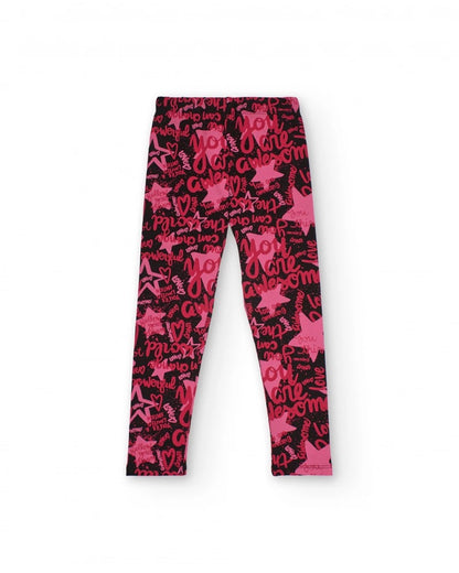 Girls' leggings with multicolor typographic print