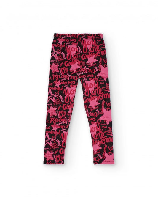 Girls' leggings with multicolor typographic print
