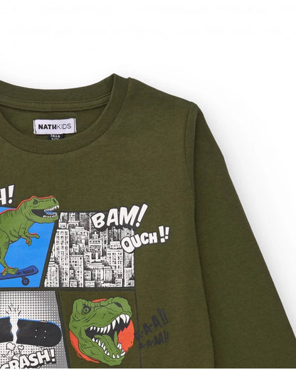 Boys’ T-shirt with comic-style dinosaur print