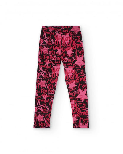 Girls' leggings with multicolor typographic print