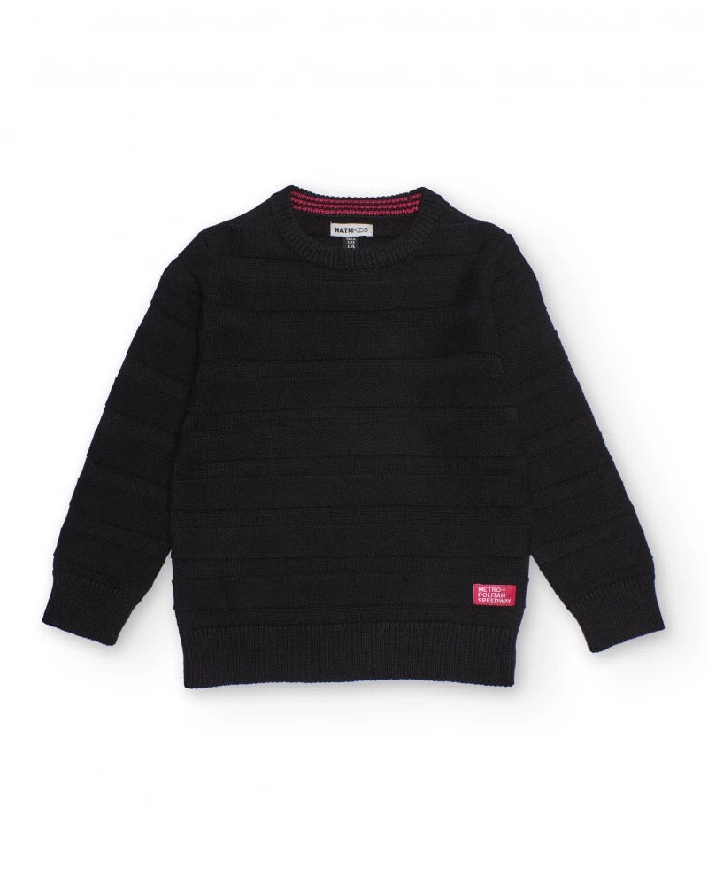 Black sweater for boys with striped texture
