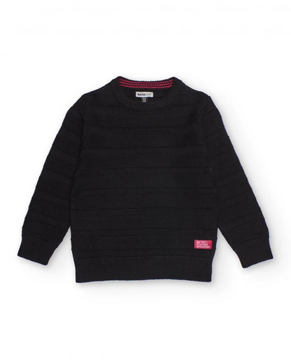 Black sweater for boys with striped texture