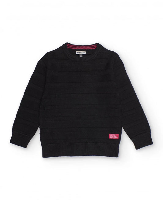 Black sweater for boys with striped texture