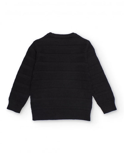 Black sweater for boys with striped texture