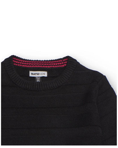 Black sweater for boys with striped texture