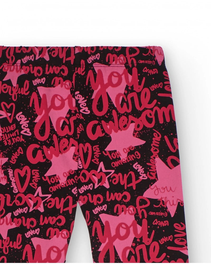Girls' leggings with multicolor typographic print