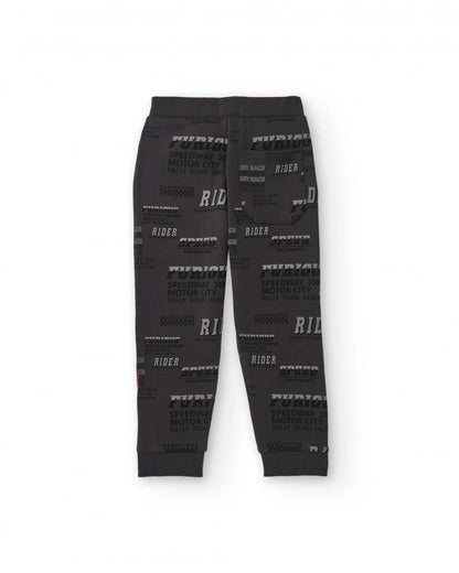 Boys' dark grey fleece pants with text print