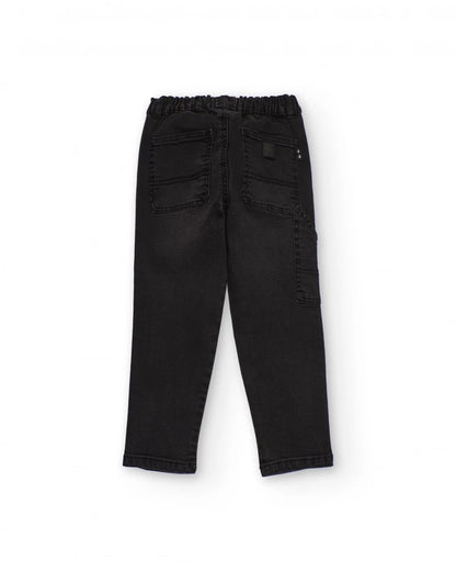 Black cargo pants for boys with elastic waistband