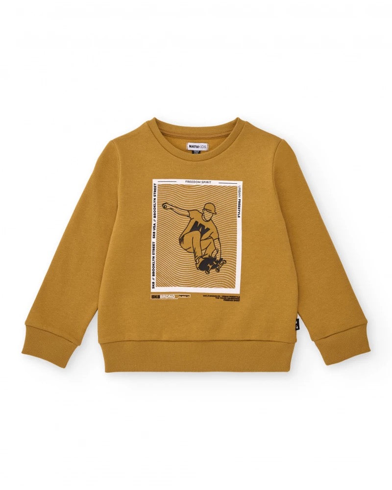 Mustard sweatshirt for boys with skater print