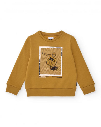 Mustard sweatshirt for boys with skater print