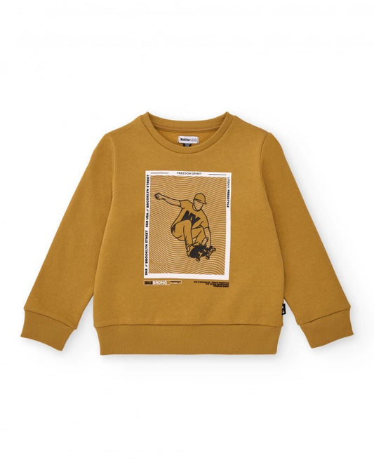 Mustard sweatshirt for boys with skater print