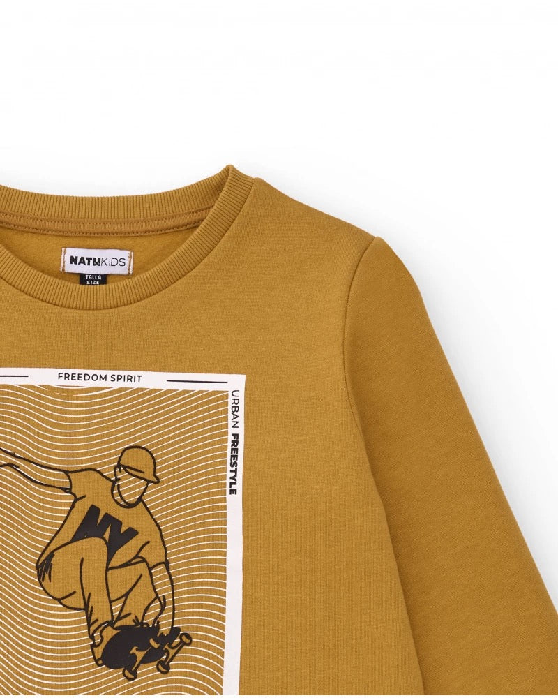 Mustard sweatshirt for boys with skater print