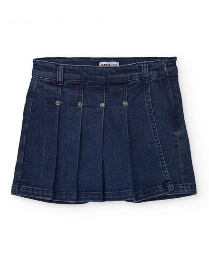 Girl’s dark blue denim-style skort with pleats