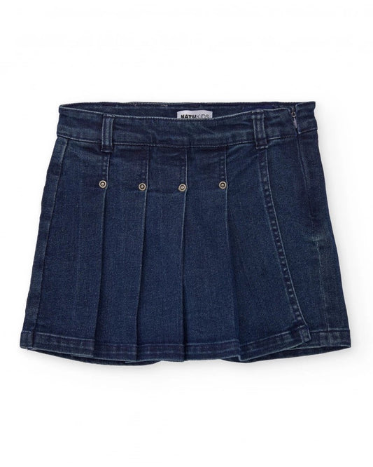 Girl’s dark blue denim-style skort with pleats