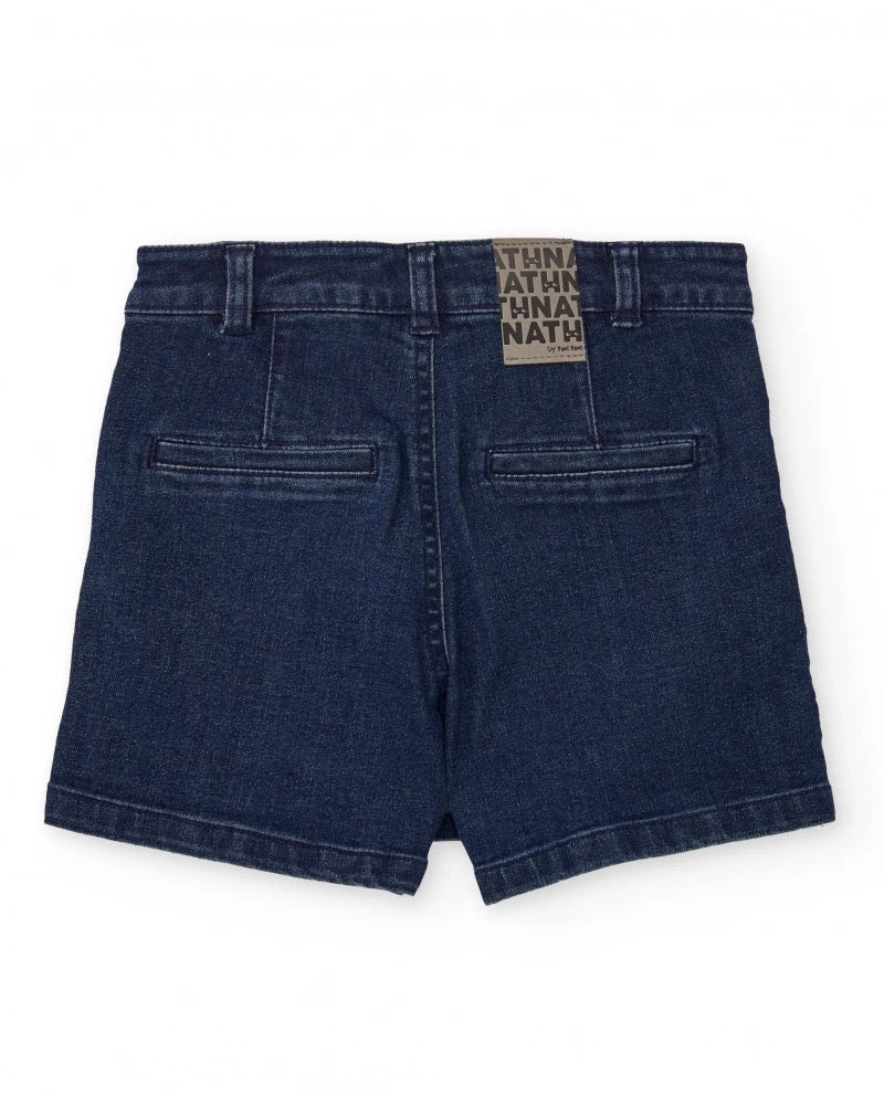 Girl’s dark blue denim-style skort with pleats