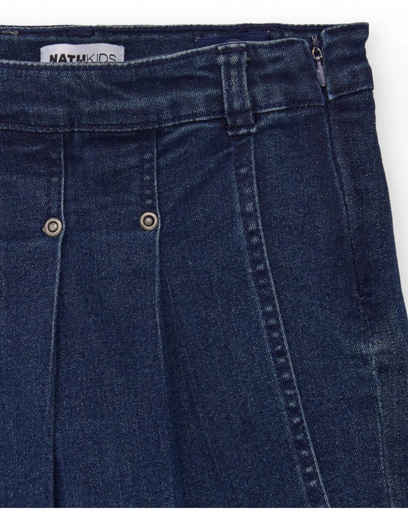 Girl’s dark blue denim-style skort with pleats