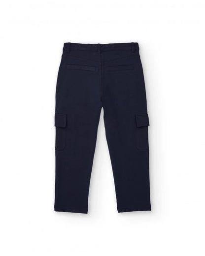 Navy blue cargo pants for boys with side pockets