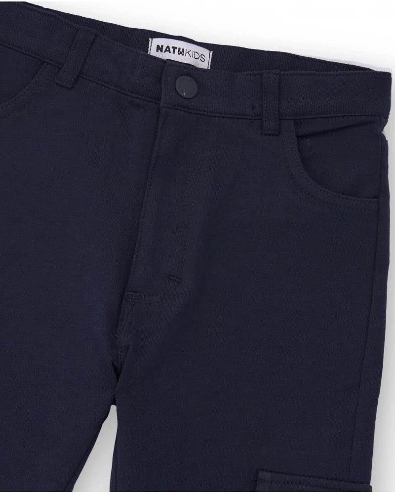 Navy blue cargo pants for boys with side pockets
