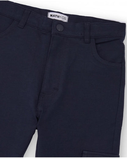 Navy blue cargo pants for boys with side pockets