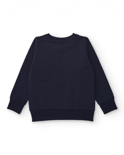Navy blue sweatshirt with contrasting "LET'S ROCK" print