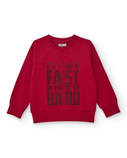 Red sweatshirt for boys with guitar print and rock message