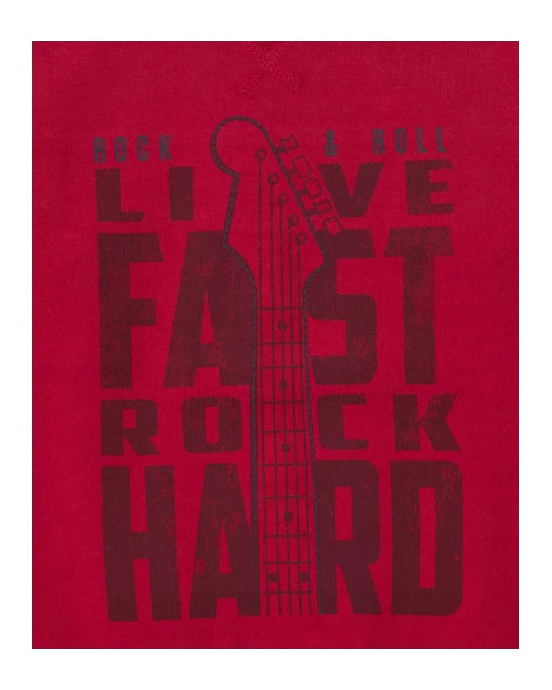 Red sweatshirt for boys with guitar print and rock message
