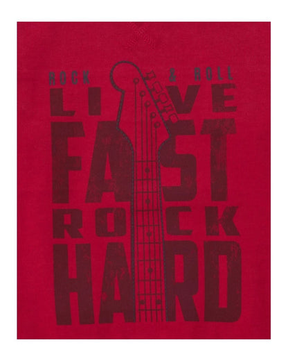 Red sweatshirt for boys with guitar print and rock message