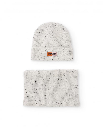 Boys’ light grey marl knit hat and neck warmer set