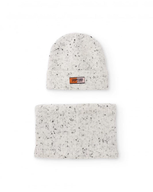 Boys’ light grey marl knit hat and neck warmer set
