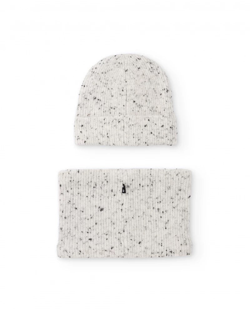 Boys’ light grey marl knit hat and neck warmer set