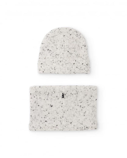 Boys’ light grey marl knit hat and neck warmer set