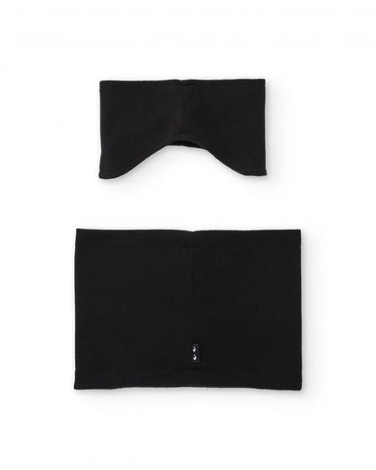 Boys’ black fleece headband and neck warmer set with fluorescent slogan