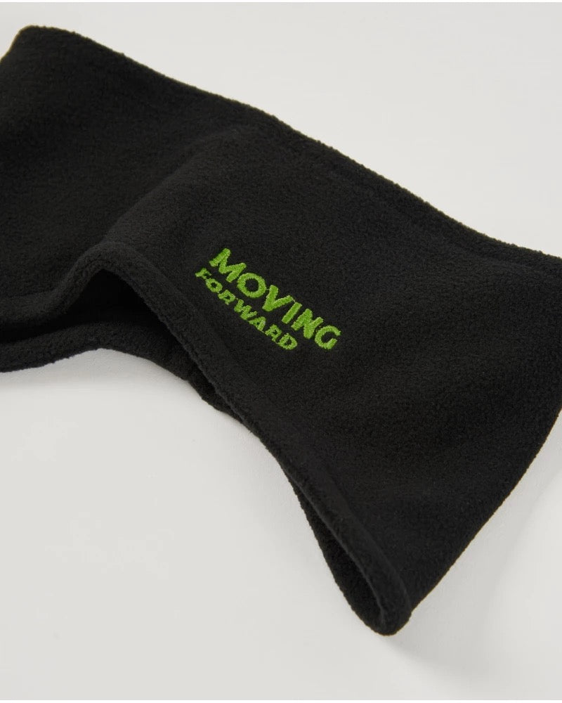 Boys’ black fleece headband and neck warmer set with fluorescent slogan