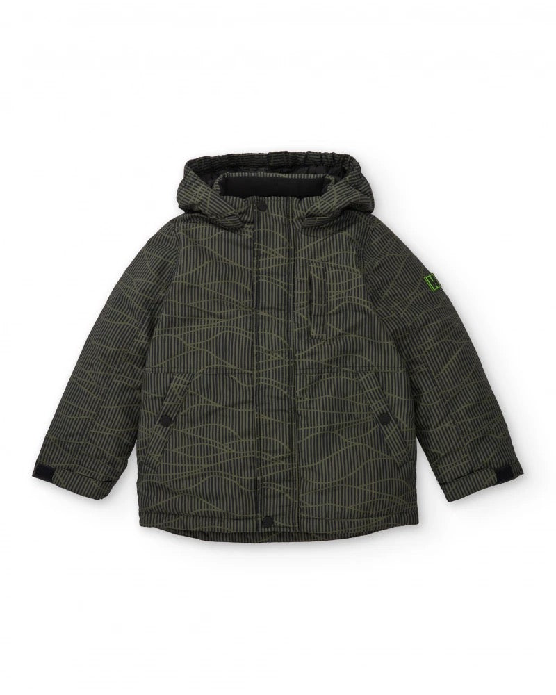 Boys’ green padded coat with geometric print