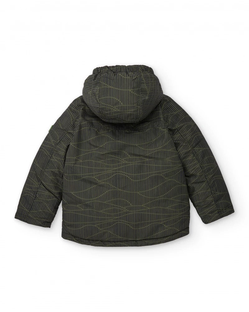 Boys’ green padded coat with geometric print
