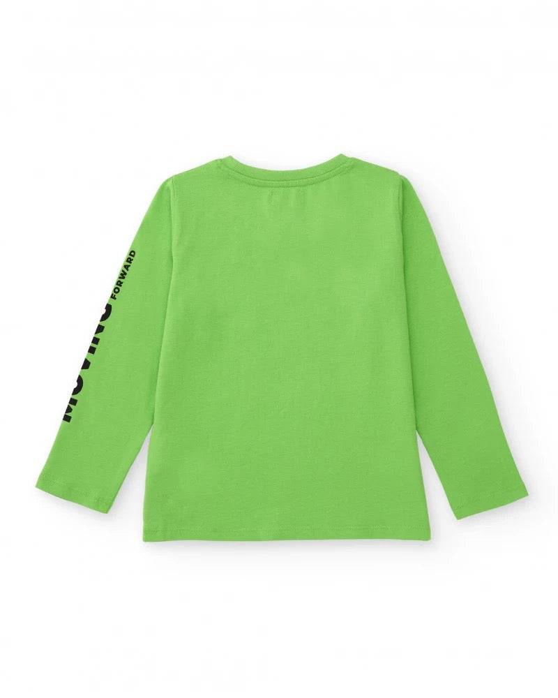 Green long-sleeve t-shirt for boys with world map graphic