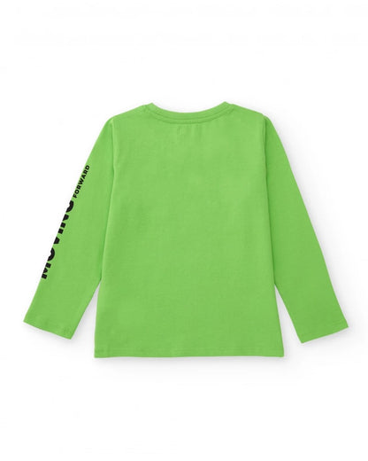 Green long-sleeve t-shirt for boys with world map graphic