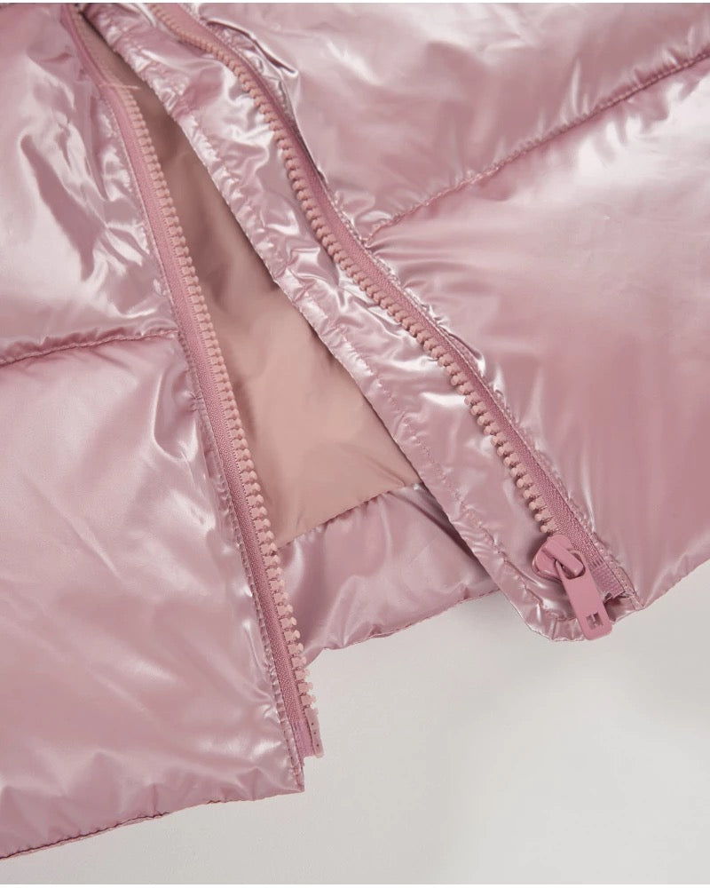 Girls’ metallic pink padded vest with zipper and high neck