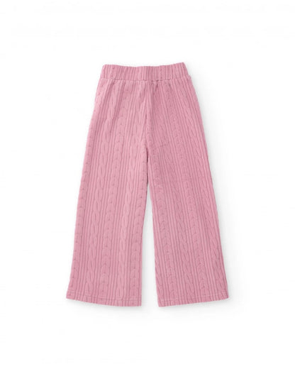 Girls’ long trousers in pink with cable knit and elastic waistband