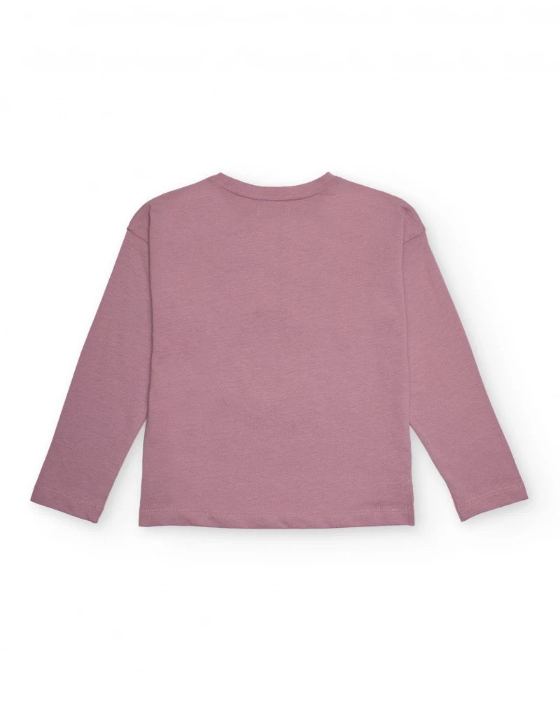 Long-sleeve pink t-shirt with coffee cup print