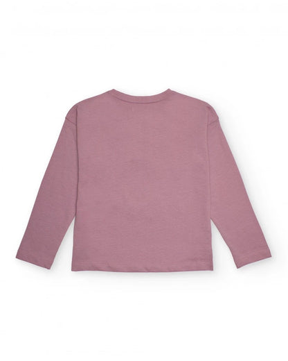 Long-sleeve pink t-shirt with coffee cup print