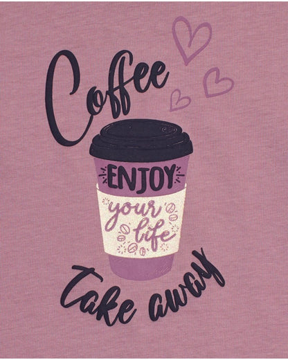 Long-sleeve pink t-shirt with coffee cup print