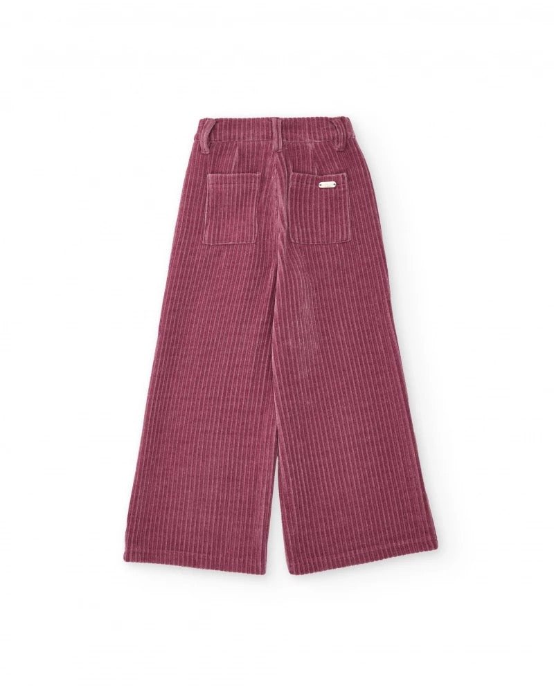 Girls’ wide-leg corduroy trousers in burgundy